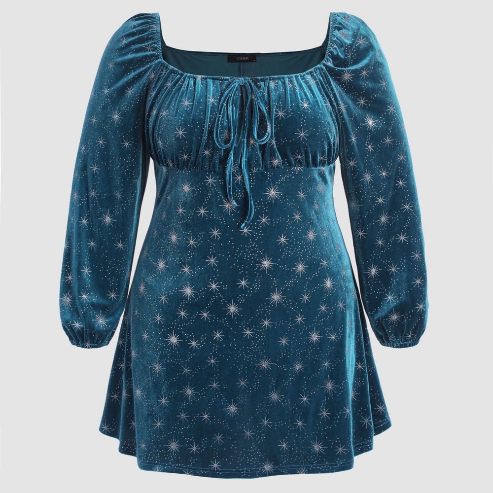 CIDER Velvet Star Pattern Long Sleeve Mini Dress Curve & Plus
